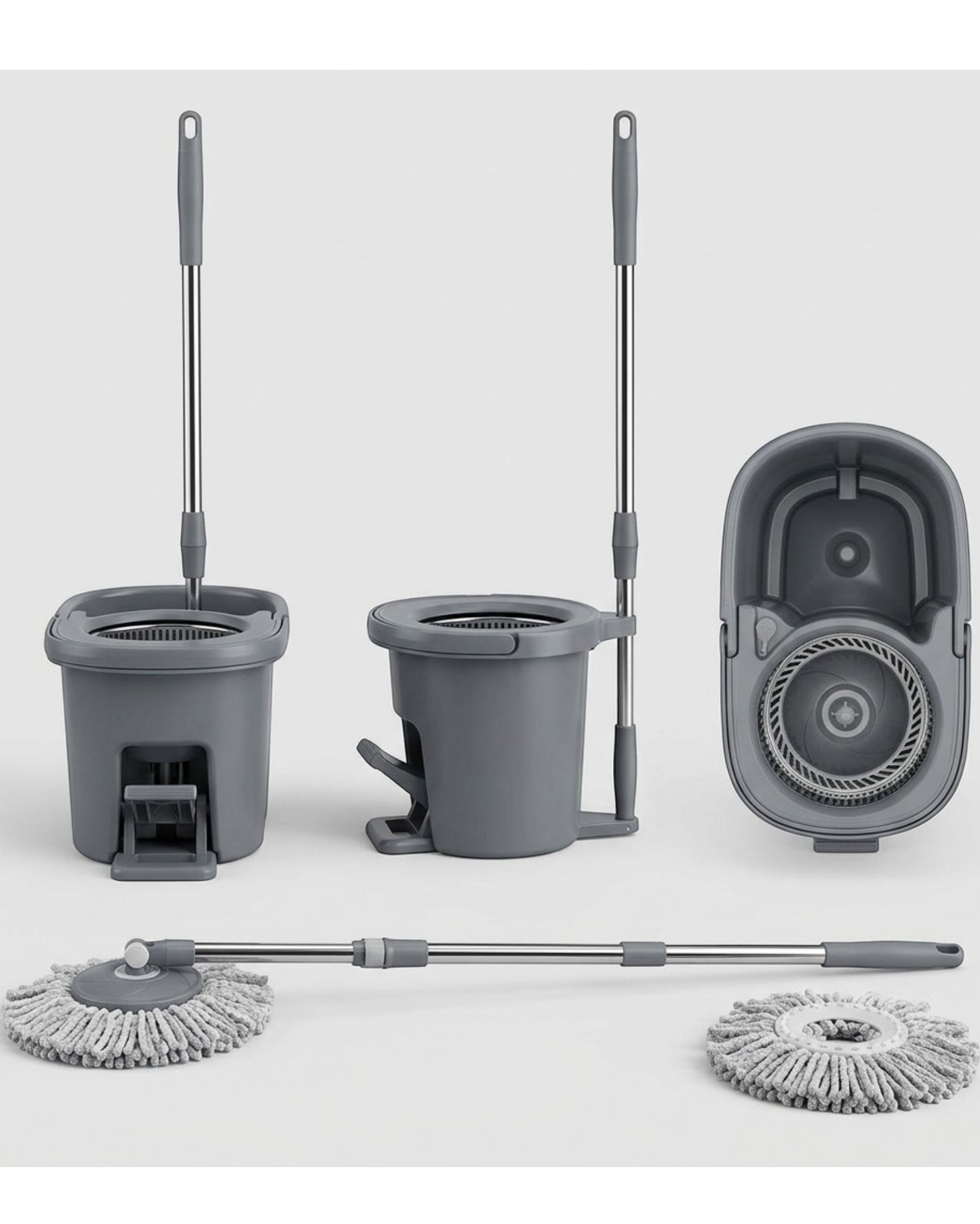 Fgbwv Spin Mop Bucket Set Stainless Handle Gray