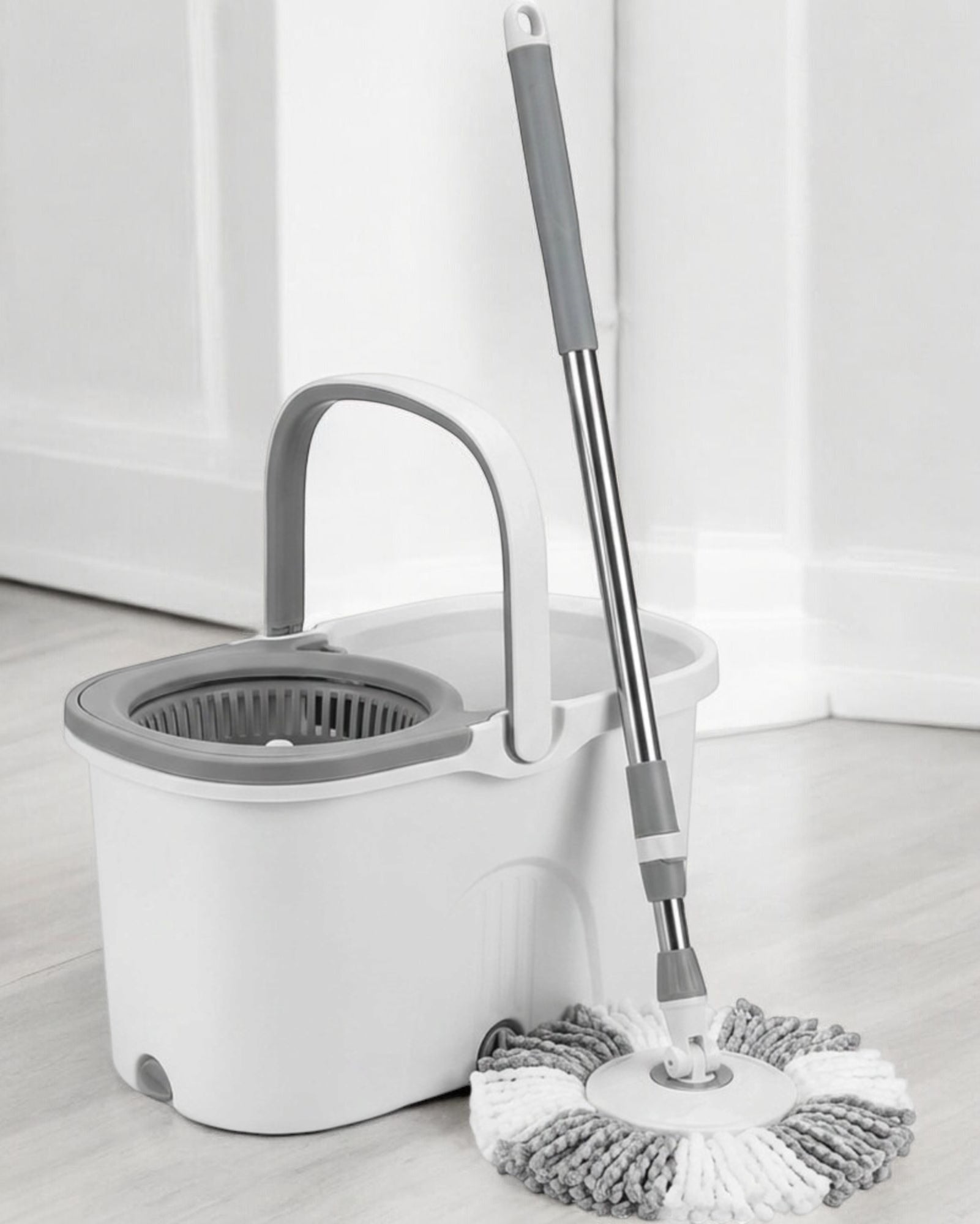 Fgbwv Spin Mop and Bucket Set White Gray
