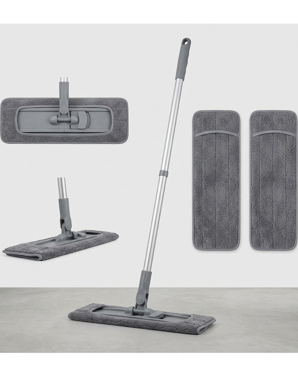 Fgbwv Microfiber Flat Mop Reusable Pads 18 in Gray