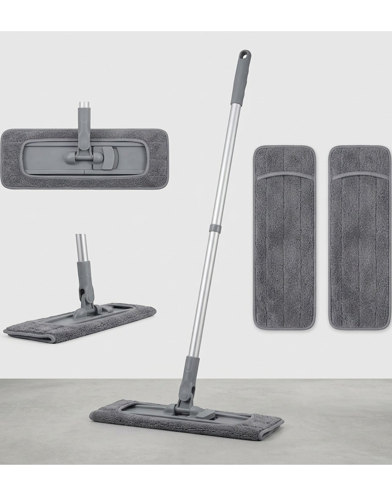 Fgbwv Microfiber Flat Mop Reusable Pads 18 in Gray