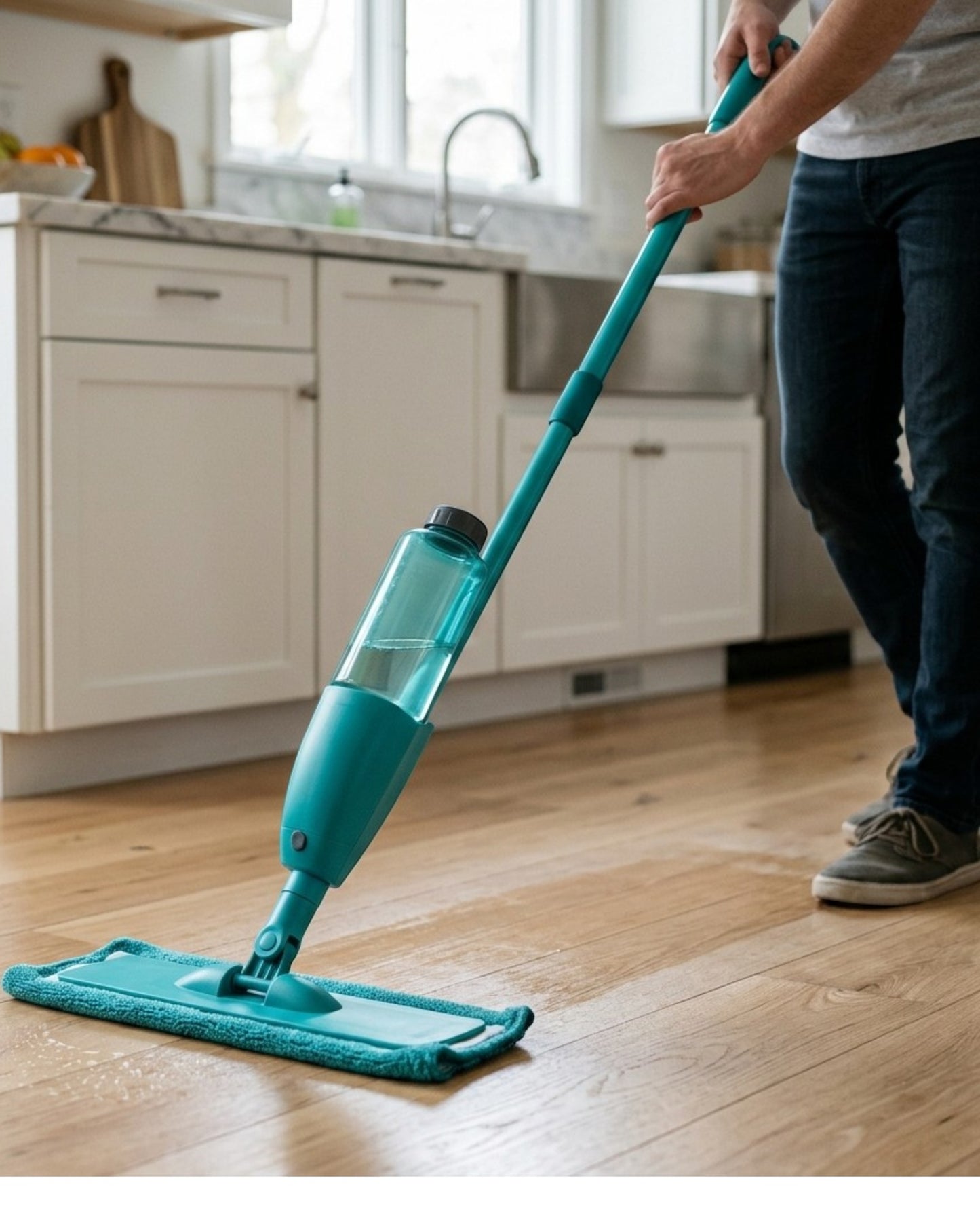 Fgbwv Spray Mop Refillable Bottle Microfiber Pad Teal