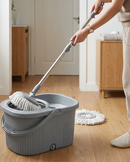 Fgbwv Spin Mop Bucket Set Stainless Handle Gray