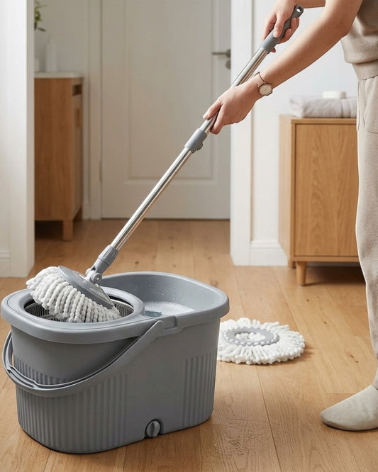 Fgbwv Spin Mop Bucket Set Stainless Handle Gray