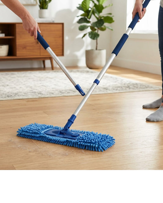 Fgbwv Dust Mop Extendable Handle Chenille Pad Blue