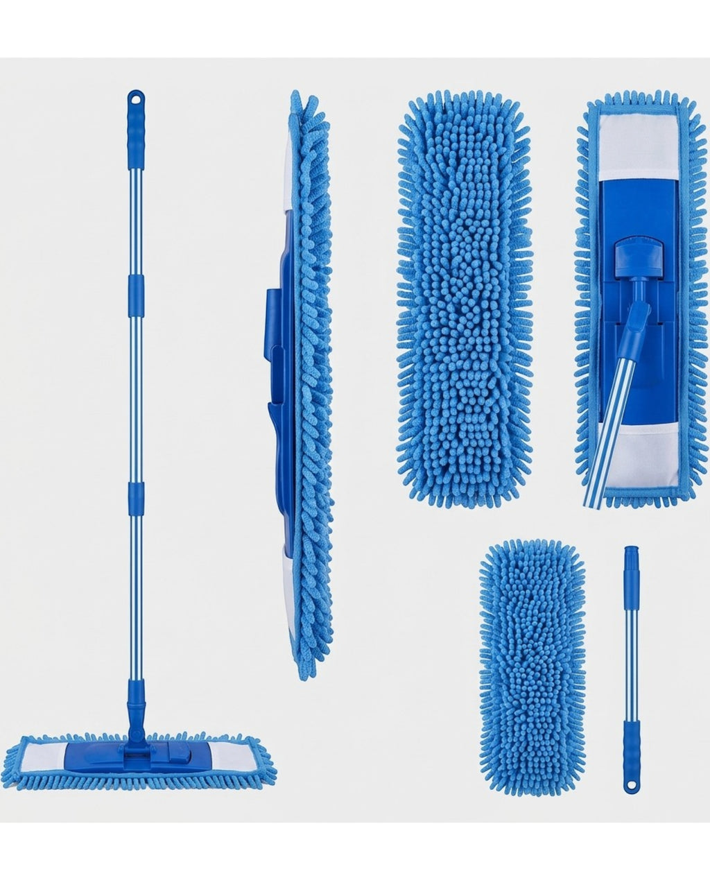 Fgbwv Dust Mop Extendable Handle Chenille Pad Blue